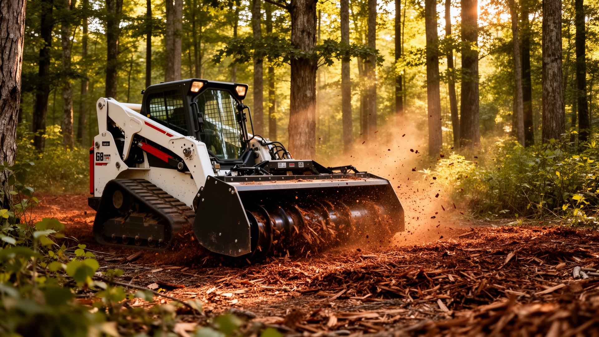 Forestry mulcher grinding brush and saplings into mulch on a Central Kentucky property